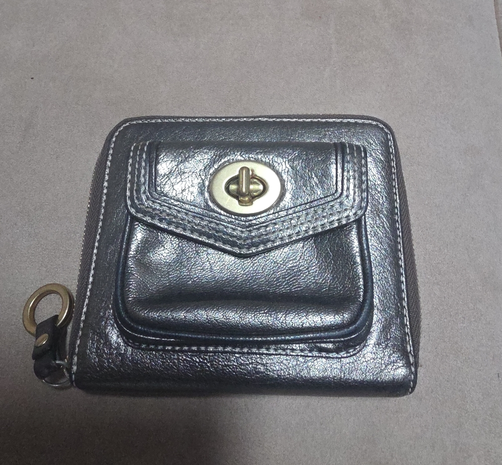 Coach Y2K Zip Around Leather Wallet In Metallic/Pewter